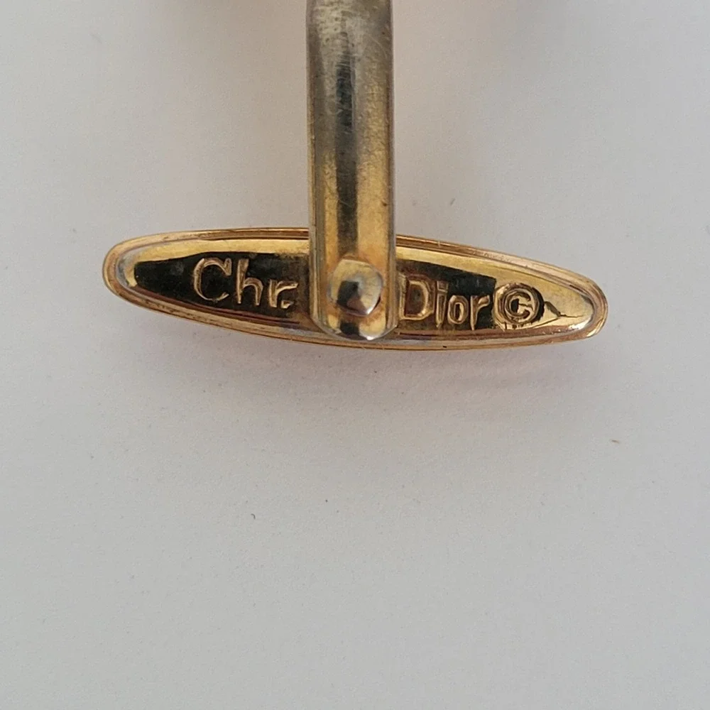 Christian Dior Vintage Cufflinks Two Tone Gold Silver Logo Germany Square Mens